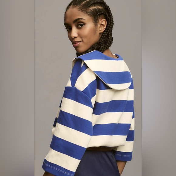 Anthropologie Maeve Polo Top collar Sundays in Brooklyn stripe XXS XS Small - Picture 2 of 6